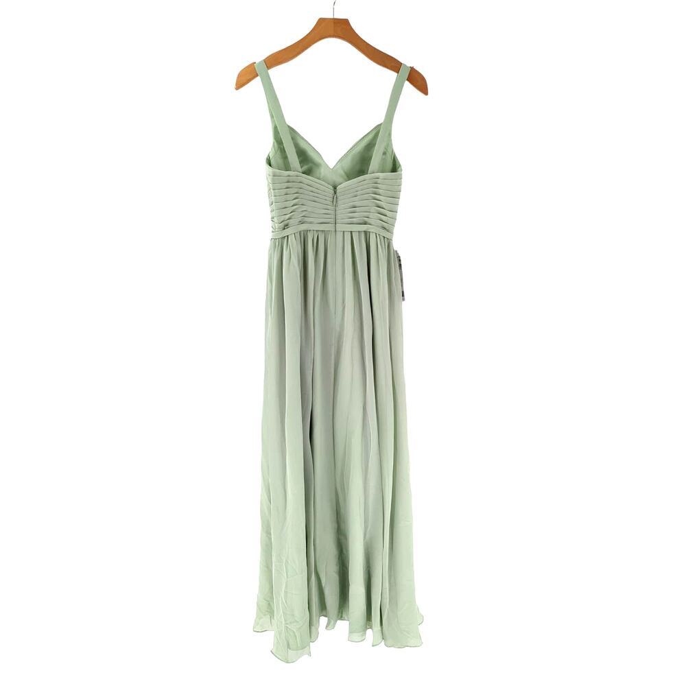 Azazie A-Line Pleated Chiffon Floor-Length Chanel Dress Dusty Sage A0 - Picture 5 of 10